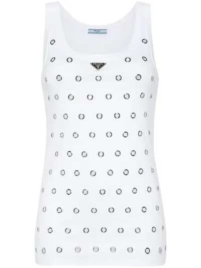 Prada Cut-outs And Studs Cotton Top In White