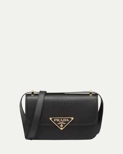 Prada Triangle Logo Flap Leather Crossbody Bag In F0002 Nero