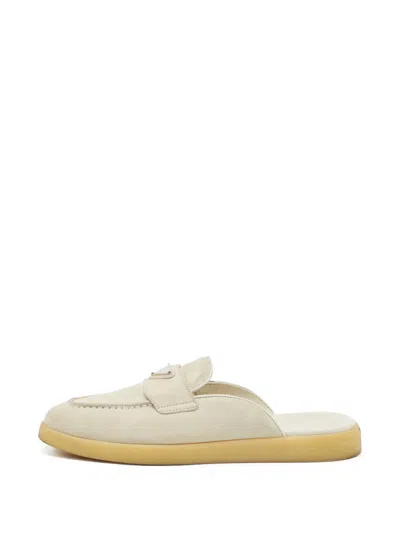 Pre-owned Prada Triangle Logo Flat Mules In Neutrals