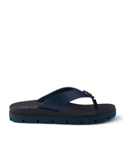 Prada Triangle Logo Flip Flips In Blue