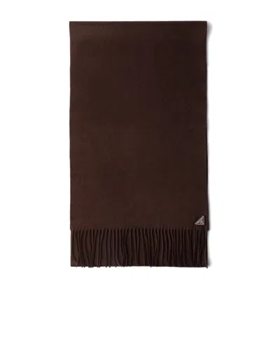 PRADA PRADA TRIANGLE-LOGO FRINGED SCARF