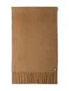 Prada Triangle-logo Fringed Scarf In Brown