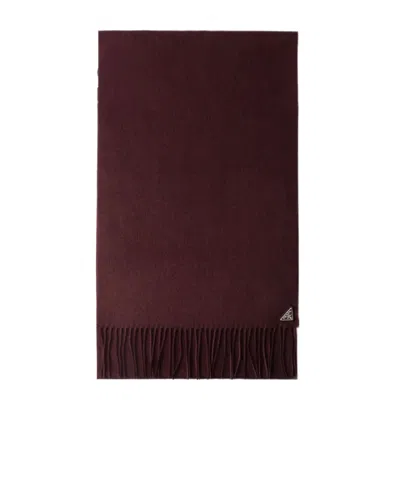 Prada Triangle-logo Fringed Scarf In Burgundy