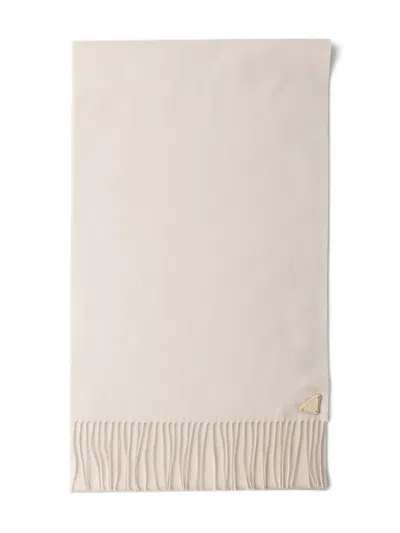 PRADA TRIANGLE-LOGO FRINGED SCARF