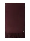 Prada Mens Burgundy Logo-plaque Fringed-trim Silk And Cashmere-blend Scarf In Burgundy