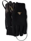 Prada Womens Black Triangle-logo Wool And Nappa Leather Gloves In Black