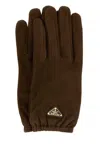 Prada Suede Gloves With Elasticated Cuffs In Brown