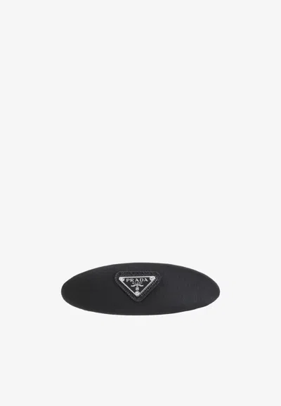 Prada Re-nylon Logo Hair Clip In Black