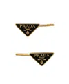 Prada Metal Hair Clip Set With Logoed Triangle In Black