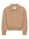 Prada Triangle-logo Half-zip Sweater In Brown