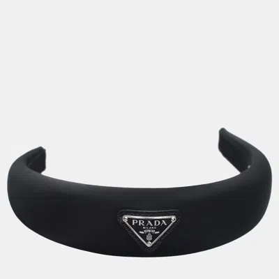 Pre-owned Prada Triangle Logo Headband In Black