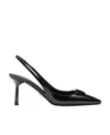 Prada Womens Black Saffiano Sling-back Patent-leather Heeled Courts Eur 41 / 8 Uk In Black