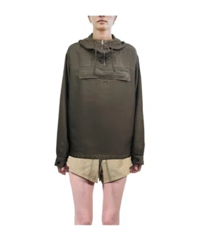 Prada Triangle Logo Hoodie In Green