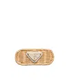 Prada Womens Neutral Brand-plaque Wicker-textured Woven Hair Clip In Yellow