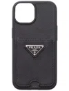 Prada Triangle Logo Iphone 15 Case In Black