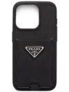 Prada Triangle Logo Iphone 15 Pro Case In 黑色