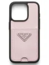 Prada Triangle Logo Iphone 15 Pro Case In Rosa