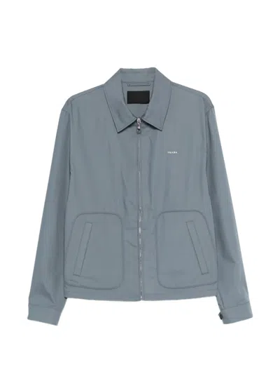 Prada Zip Jacket With Shirt Collar In Blue