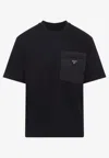 Prada Mens Black Re-nylon Logo-plaque Cotton-jersey T-shirt Xxl In Black