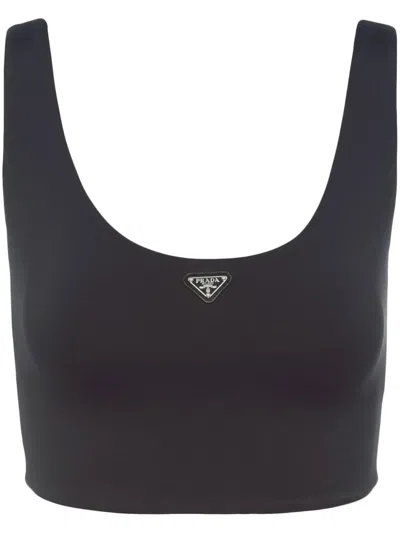 PRADA TRIANGLE-LOGO JERSEY CROP TOP