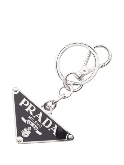 Pre-owned Prada Triangle Logo Key Ring In Black