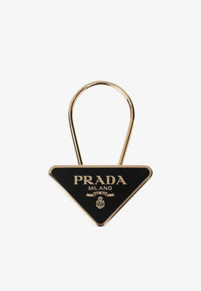 Prada Triangle Logo Keychain In Black