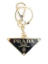 Prada Saffiano Leather And Metal Keychain In Gold