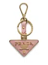 Prada Saffiano Leather And Metal Keychain In Peach