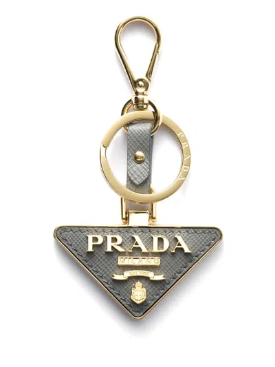 Prada Triangle-logo Keychain In Gold