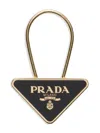Prada Triangle Logo Keyring In Black