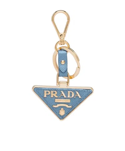 Prada Triangle-logo Keyring In Astral Blue