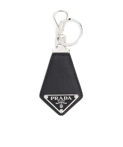 Prada Saffiano Leather Keychain In Black