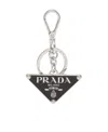 Prada Two-tone Leather And Metal Keychain In Black