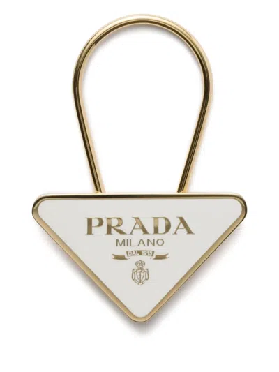 Prada Triangle-logo Keyring In Gold