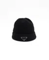 Prada Triangle Logo Knit Beanie In Black