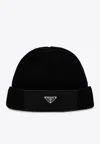 Prada Wool And Re-nylon Hat With Triangle Logo In Black