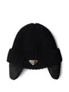 Prada Triangle-logo Knitted Beanie Hat In Black