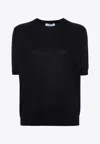 Prada Back Keyhole Knitwear Round Neck Short Sleeves In Navy