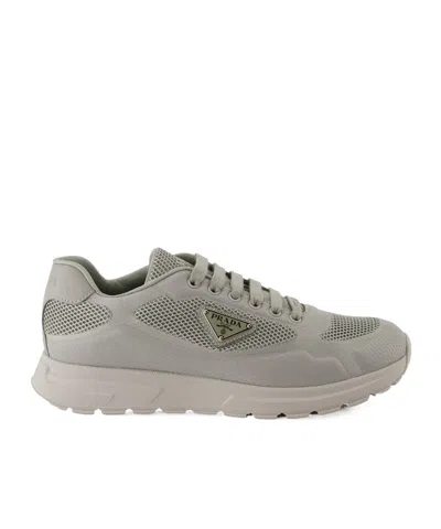 Prada Triangle-logo Lace-up Sneakers In Gray