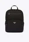 Prada Re-nylon Triangle Logo Backpack In Black