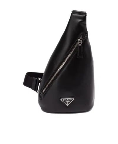Prada Cross Leather Bag In Black