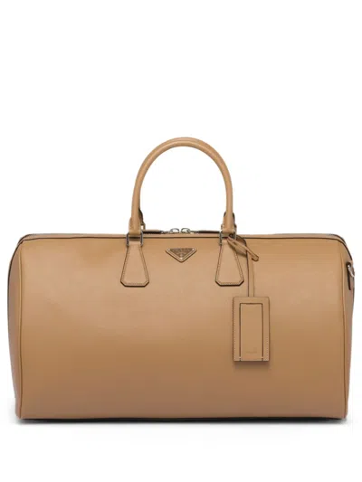 Prada Triangle-logo Leather Bag In Brown