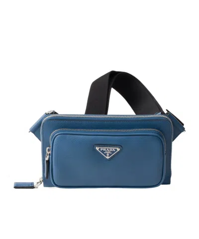 Prada Triangle-logo Leather Belt Bag In Air Force Blue