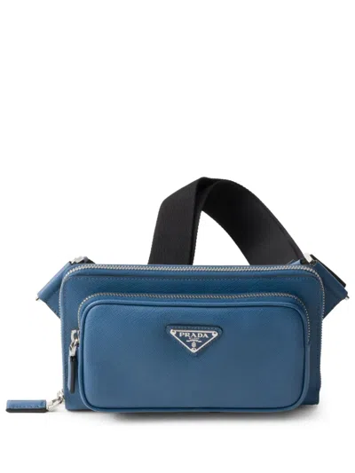 Prada Triangle-logo Leather Belt Bag In Blue
