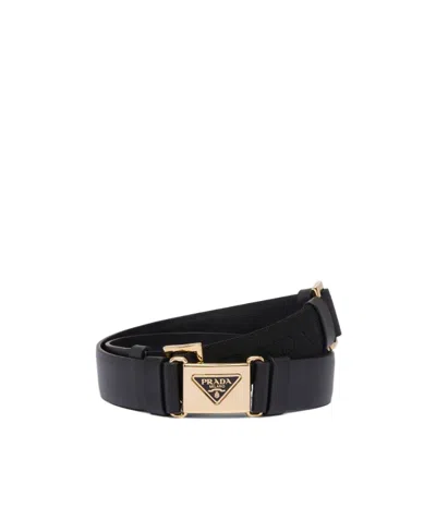 Prada Triangle-logo Leather Belt In Black