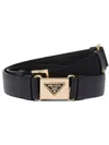Prada Triangle-logo Leather Belt In Black