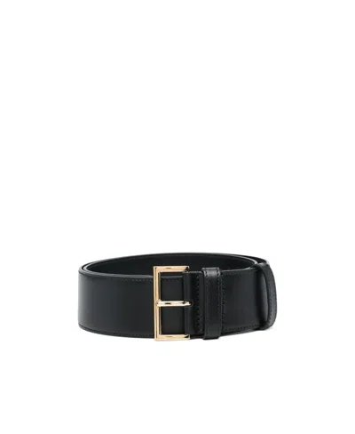Prada Triangle Logo Leather Belt In Black