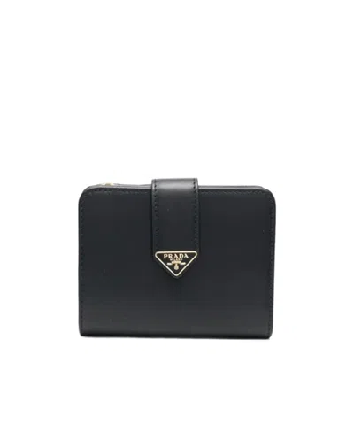 Prada Triangle-logo Leather Bi-fold Wallet In Black