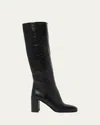 Prada Triangle Logo Leather Block-heel Knee Boots In Black