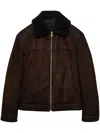 Prada Triangle-logo Leather Bomber Jacket In Braun